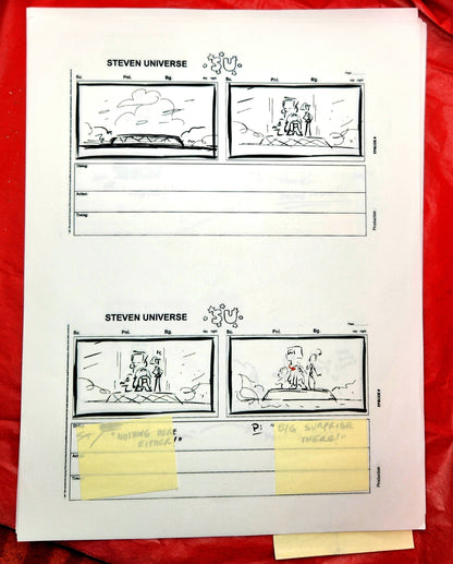 Steven Universe  - "Warp Tour" rough storyboards w/Rebecca Notes (16 pages)