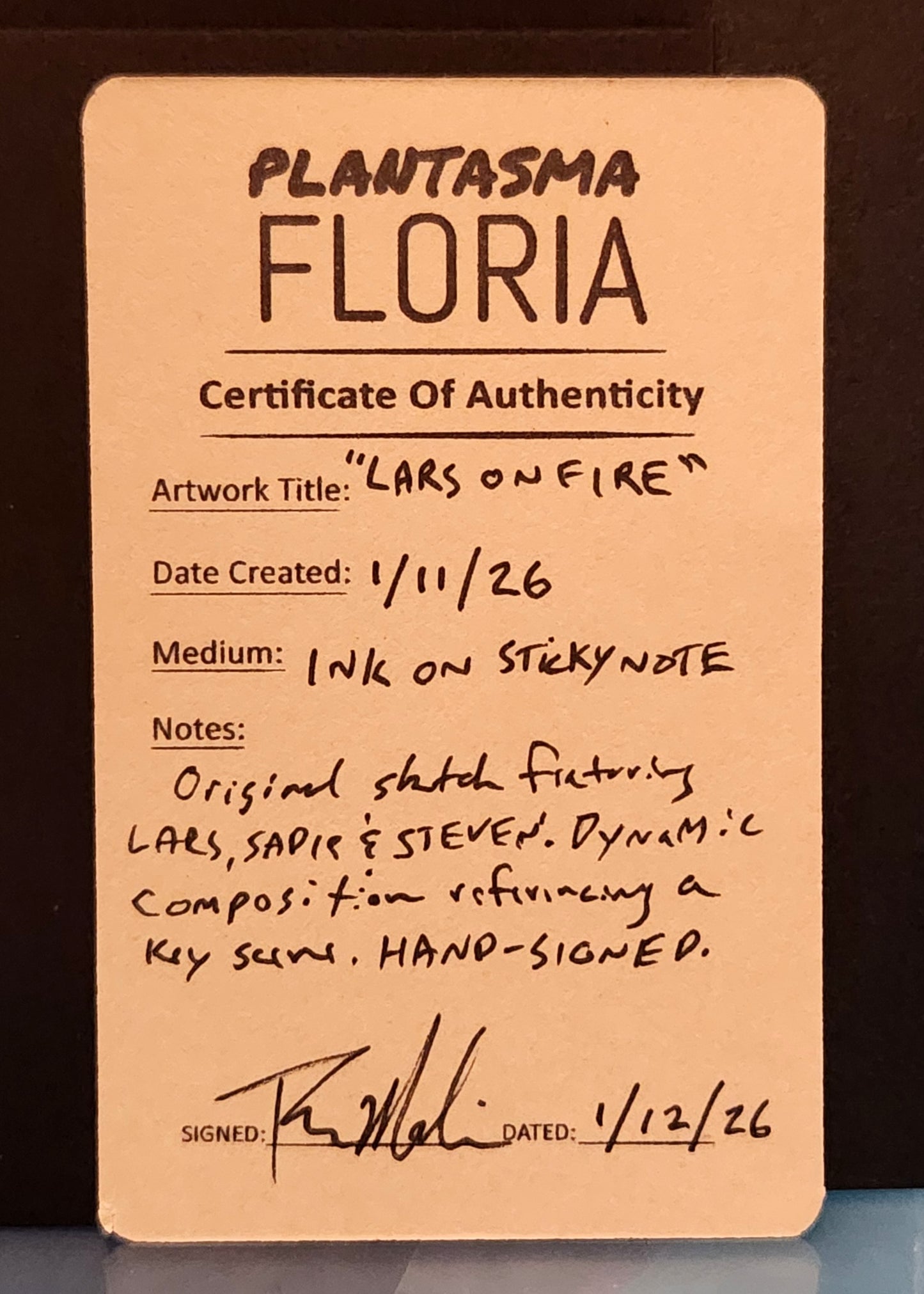 SU "Lars On Fire" Ink Drawing w/COA
