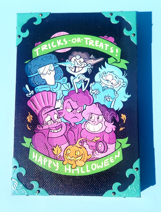 SMALL Halloween "Tricks OR Treats" Wood & Canvas Wall Plaque