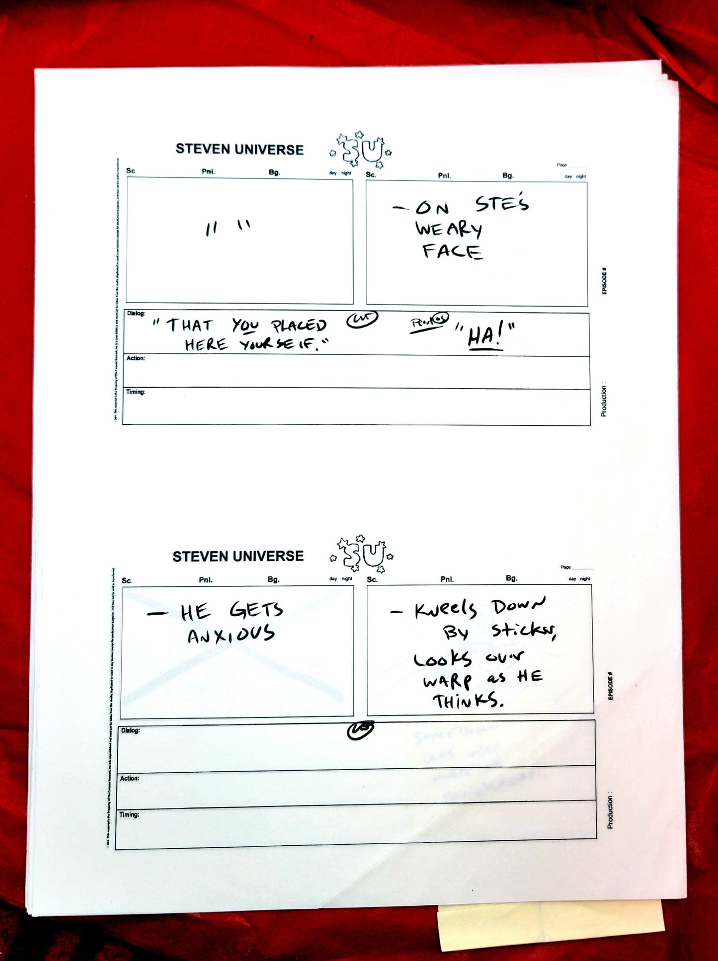 Steven Universe  - "Warp Tour" rough storyboards w/Rebecca Notes (16 pages)