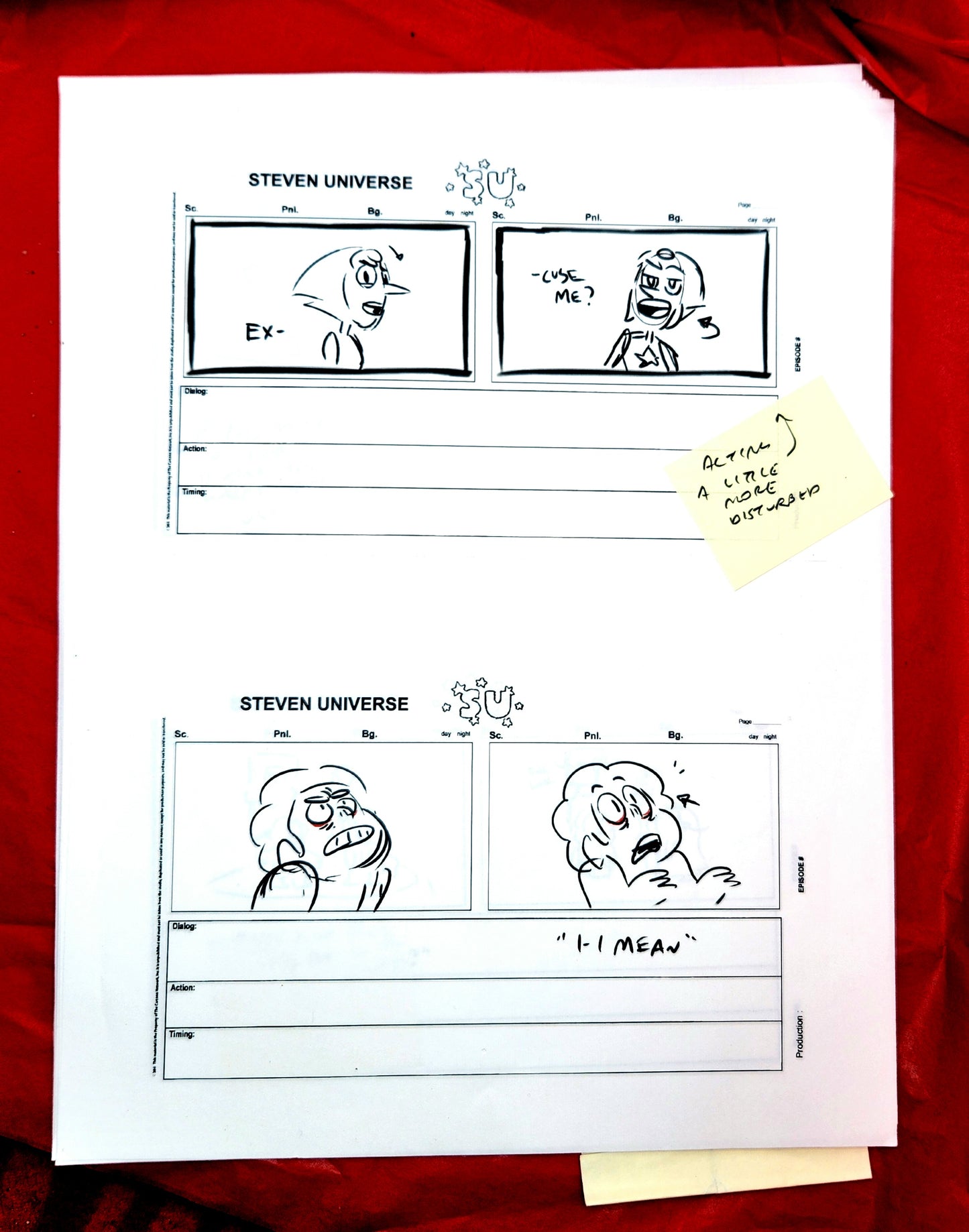 Steven Universe  - "Warp Tour" rough storyboards w/Rebecca Notes (16 pages)