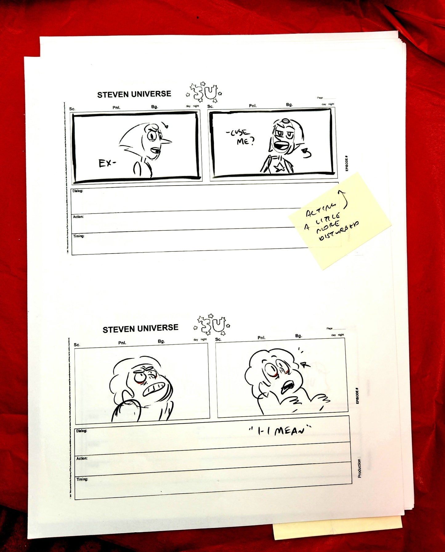 Steven Universe  - "Warp Tour" rough storyboards w/Rebecca Notes (16 pages)