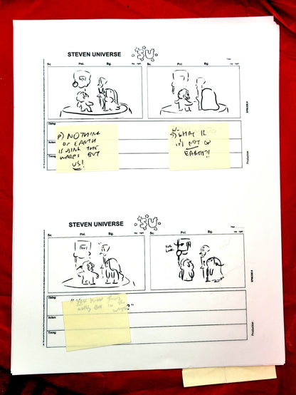 Steven Universe  - "Warp Tour" rough storyboards w/Rebecca Notes (16 pages)