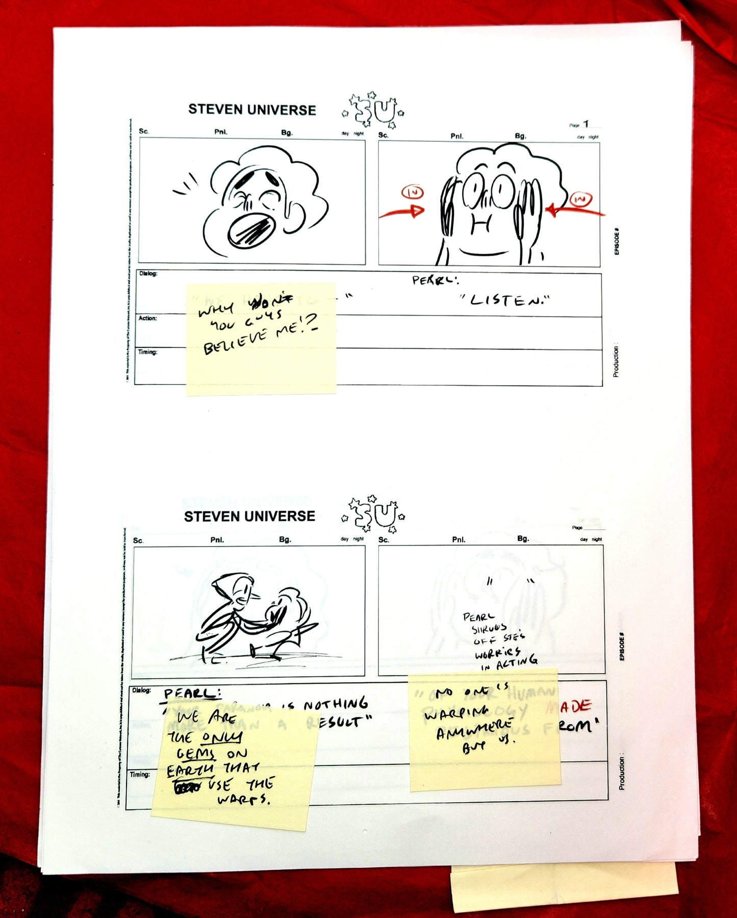 Steven Universe  - "Warp Tour" rough storyboards w/Rebecca Notes (16 pages)