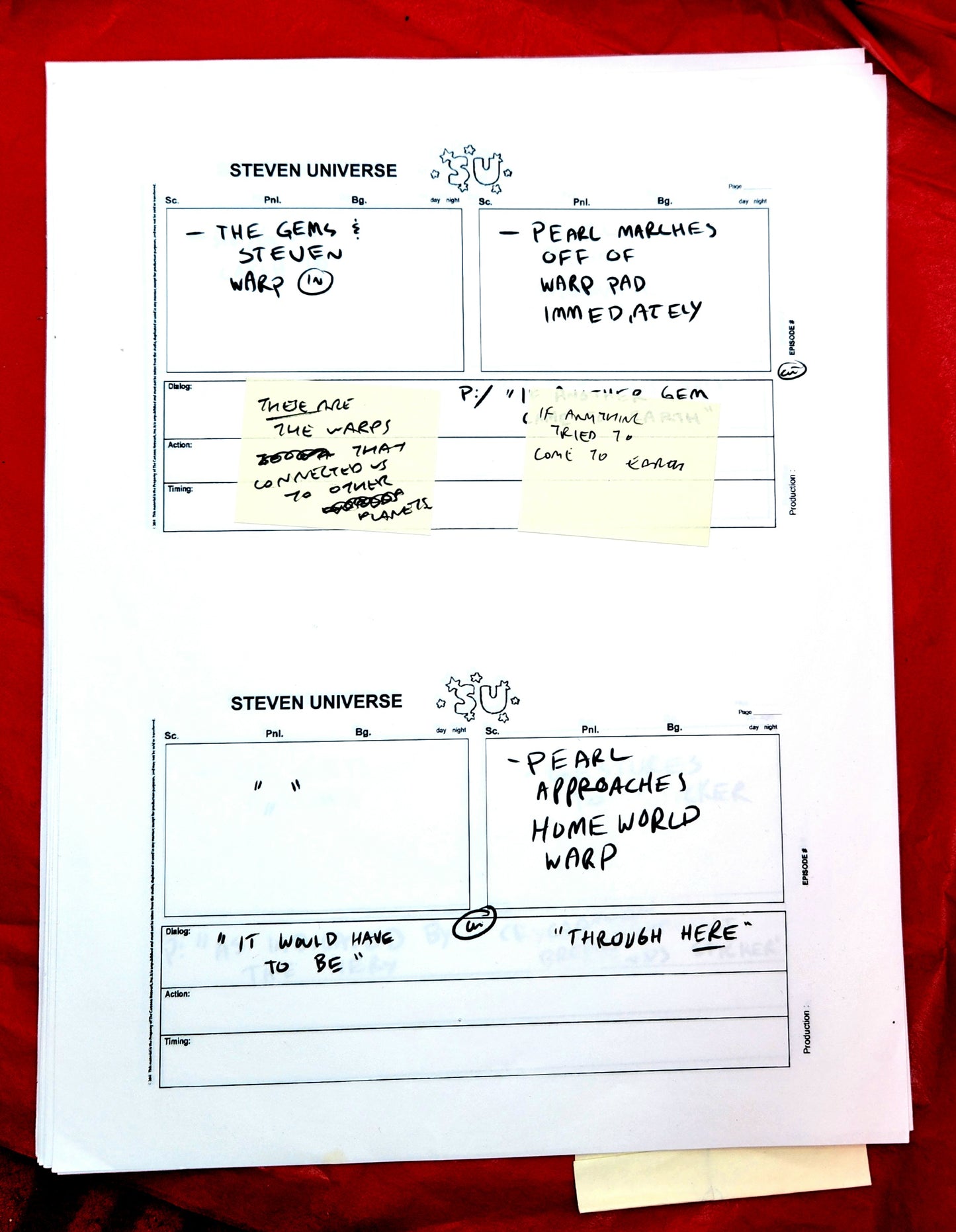 Steven Universe  - "Warp Tour" rough storyboards w/Rebecca Notes (16 pages)