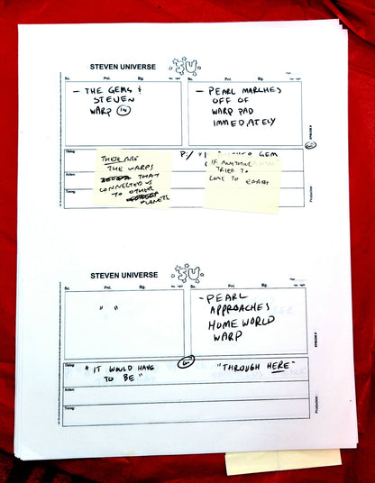 Steven Universe  - "Warp Tour" rough storyboards w/Rebecca Notes (16 pages)