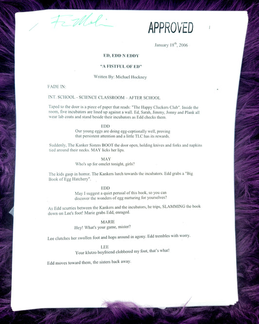 Ed Edd Eddy: Original "Fistful Of Ed" 2006 working Script, Signed & Sketched on by 3 Artists