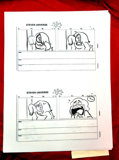 Steven Universe  - "Warp Tour" rough storyboards w/Rebecca Notes (16 pages)