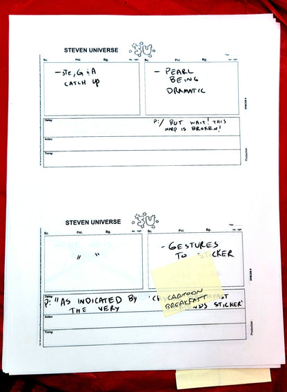 Steven Universe  - "Warp Tour" rough storyboards w/Rebecca Notes (16 pages)